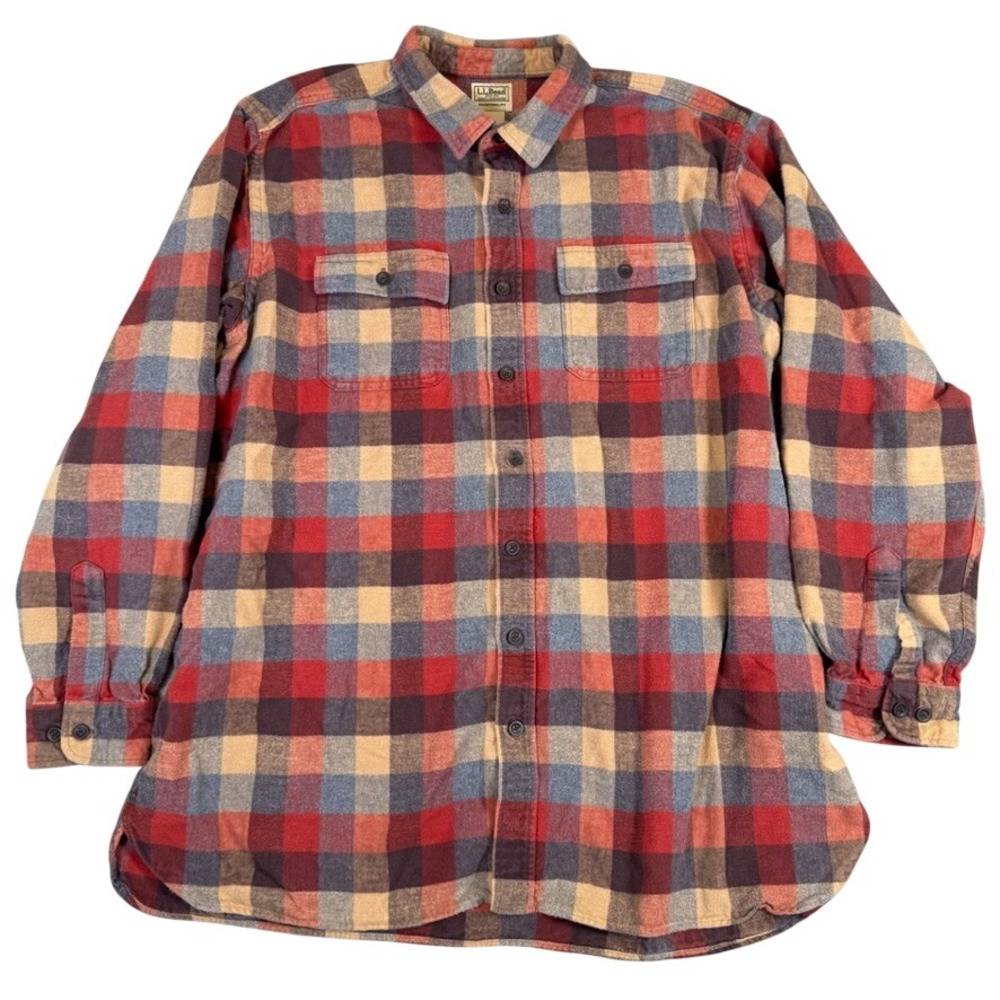 LL Bean Flannel Shirt Mens XXL Tall Red Blue Plaid Traditional Fit 277982